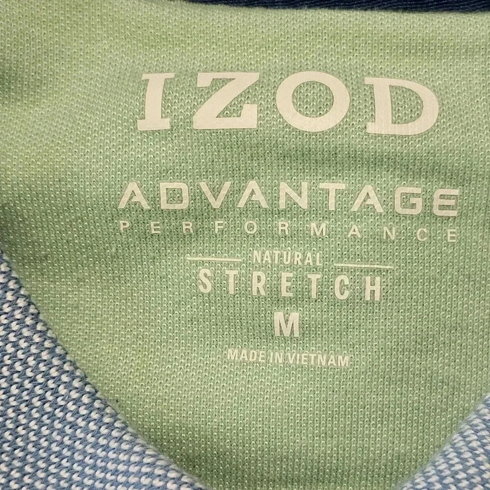 IZOD Advantage Performance Striped Polo Men Medium Blue Green Preppy Golf Y2K - Picture 7 of 7